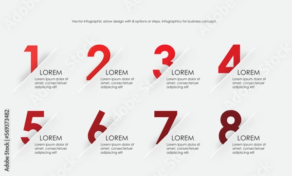 Obraz Vector infographic arrow design with 8 options or steps. infographics for business concept. Business circle template with options for brochure, diagram, workflow, timeline, web design. Blue 