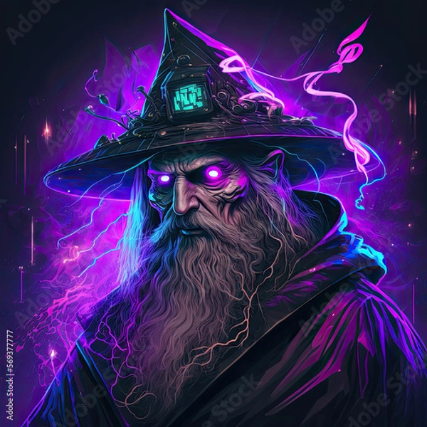 Fototapeta A wizzard, synthwave style.