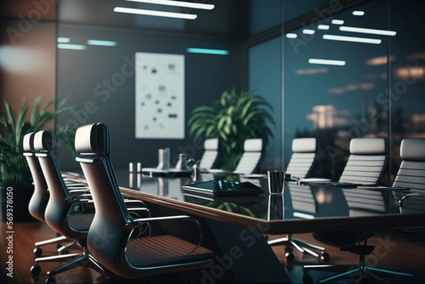 Obraz Luxurious and modern conference board room with chairs and table. Generative AI