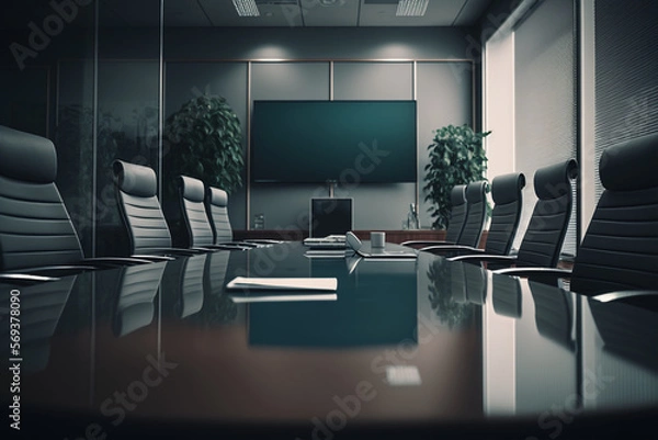 Obraz Luxurious and modern conference board room with chairs and table. Generative AI