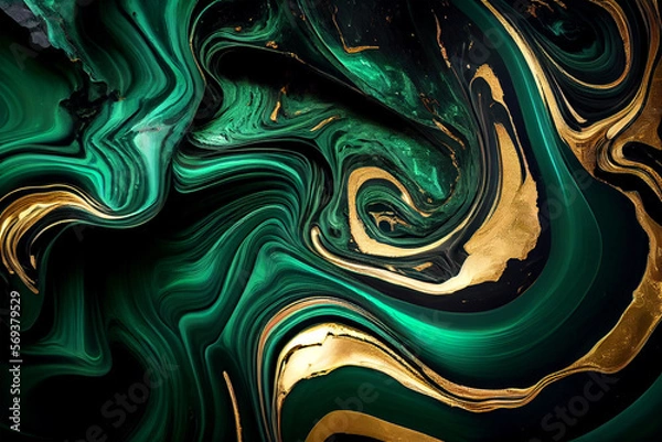 Obraz abstract background with green and golden waves