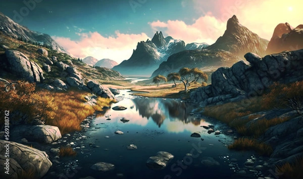 Fototapeta A mesmerizing landscape featuring a dynamic progression of the earth and sky, showcasing the fluidity of nature's beauty