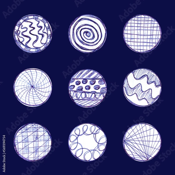 Fototapeta Pen doodles, artistic and drawing. circles for Instagram story highlights covers, web buttons or other circle design projects.