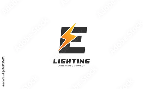 Fototapeta E Logo with lightning letter concept for template
