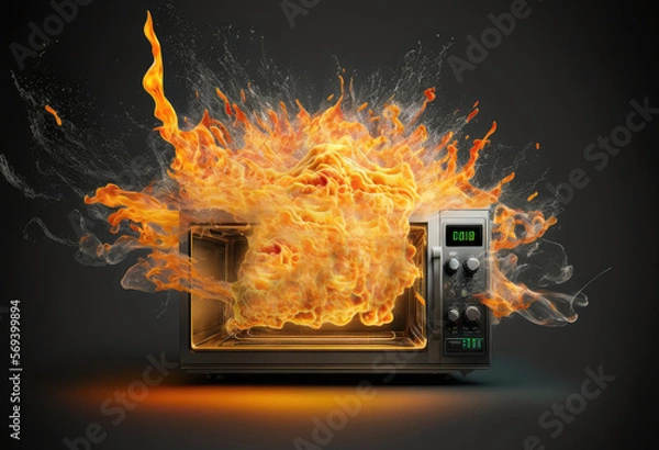 Fototapeta Burning Microwave. Generative AI