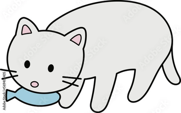 Fototapeta 魚を食べるネコ