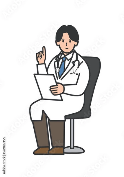 Fototapeta 椅子に座る男性医師のイラスト