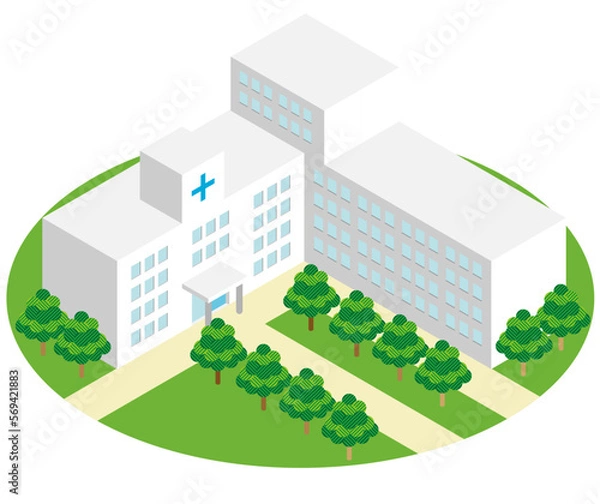 Fototapeta アイソメトリック　建物病院イラスト