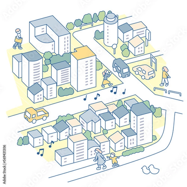 Obraz 音のあふれる市街地。家族と散歩