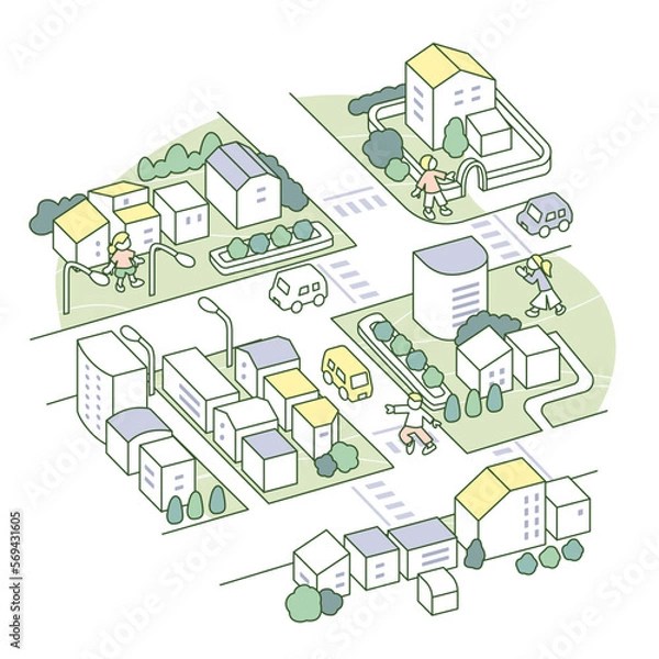 Obraz 道路がめぐる街。