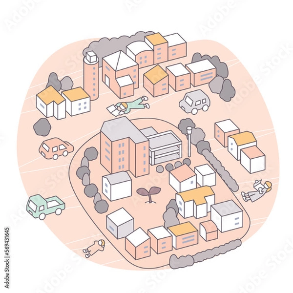 Obraz 街の中心。成長する都市と人々