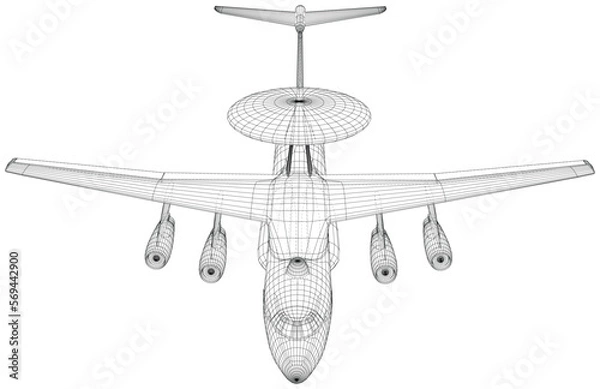 Obraz Huge radar antenna on a military airplane. The layers of visible and invisible lines are separated. EPS10 format.