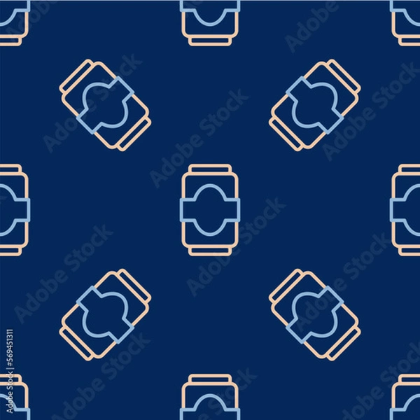 Fototapeta Line Soda can icon isolated seamless pattern on blue background. Vector