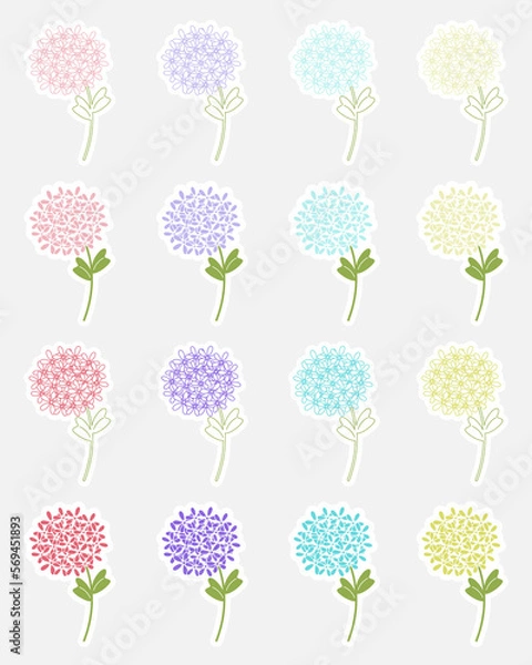 Obraz Flowers stickers collection. Hydrangea collection with decorative floral design. Springtime stickers.