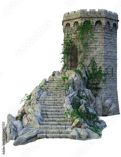 Obraz 3d render castle ruins, wizard tower, 