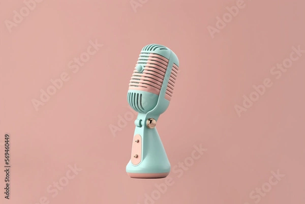 Fototapeta Old Microphone in Pastel Color With Flat Background 3D Rendered Created With Generative AI Technology