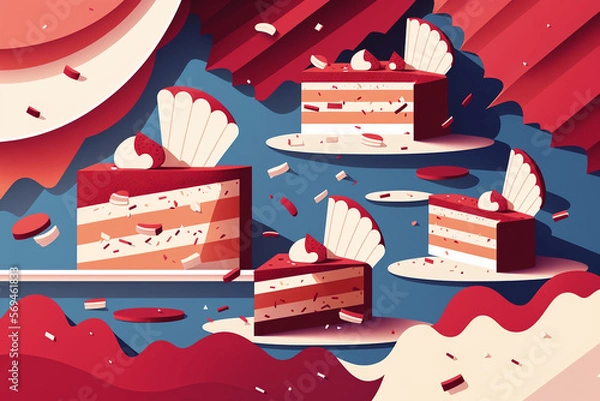 Fototapeta Abstract Red Velvet Cake Illustration Created With Generative AI