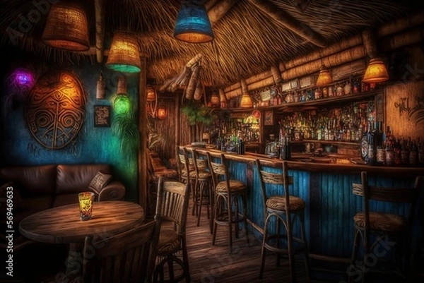 Fototapeta Atmospheric colorful bohemian beach bar interior