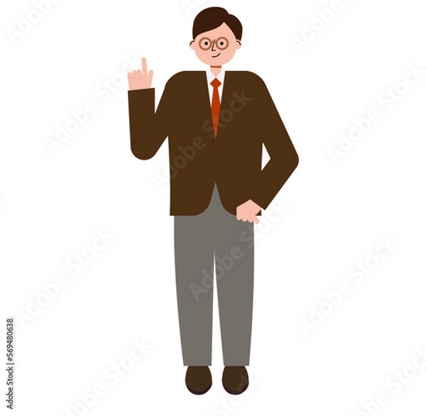 Obraz メガネをした先生風の男性が人差し指をたてているイラスト	
