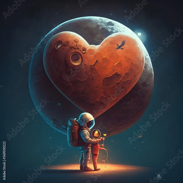 Fototapeta spaceship in space, love you to the moon and back by Generative AI