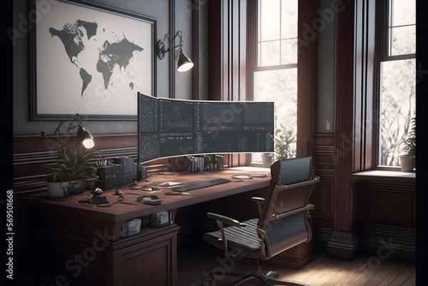 Fototapeta Stock Traders Modern Interior Office Workspace for the business of trading investment finance, Stock Exchange Trading Screens, Professional Traders of Stocks and Crypto Markets, generative ai jpeg 9