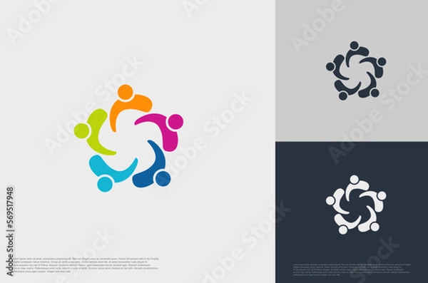 Fototapeta abstract global crown people colorful logo minimalist style illustration. Teamwork symbol.