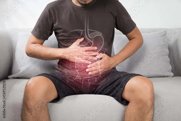 Fototapeta Illustration of internal organs is on the man body. Man with visceral inflammation