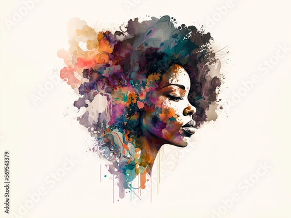 Obraz AI generated: drawing girl afro american boho abstract style