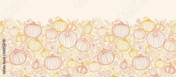 Fototapeta Vector Thanksgiving line art pumkins vertical seamless pattern