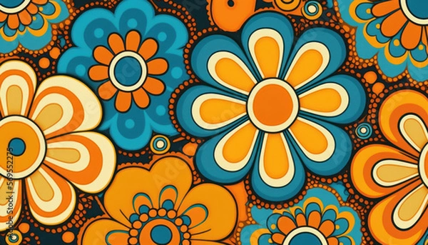Obraz Floral 60s wallpaper pattern. Generative AI.