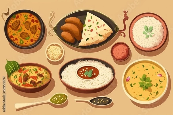 Fototapeta assorted indian dish. Generative AI