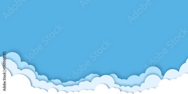 Obraz  Sky paper cut picture with blue and white clouds blue sky background paper cut clouds border simple cartoon design banner poster flyer illustration