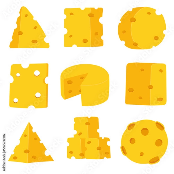 Fototapeta set of cheese illustrations of all shapes
