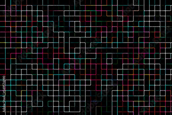 Fototapeta black background with a grid of squares of different colors