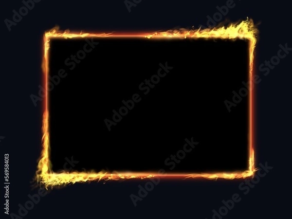 Obraz fire frame with alpha channel. Fire flames on black square frame, black background.
