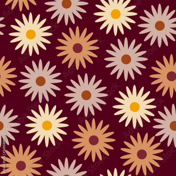 Fototapeta Retro seamless pattern with flowers in 60s style 