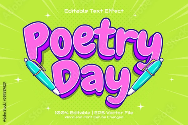 Obraz Poetry Day Text Effect Editable Cartoon Style