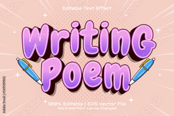 Obraz Writing poem Text Effect Editable Cartoon Style