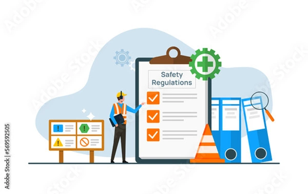 Fototapeta Occupational safety and health administration, Government public service protecting worker from health and safety hazards on the job, worker understanding rules and regulations