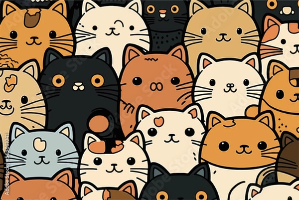 Fototapeta A large group of cats with different colors. Cartoon cat characters seamless pattern.