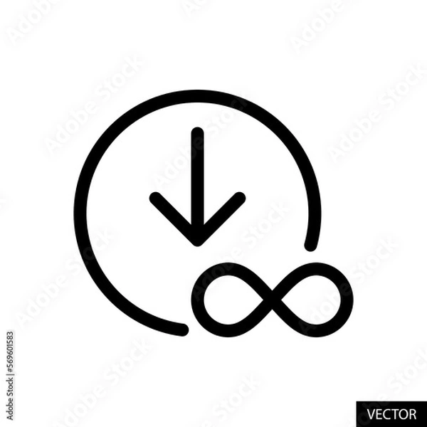 Fototapeta Unlimited, infinite, limitless downloads vector icon in line style design for website, app, UI, isolated on white background. Editable stroke. Vector illustration.