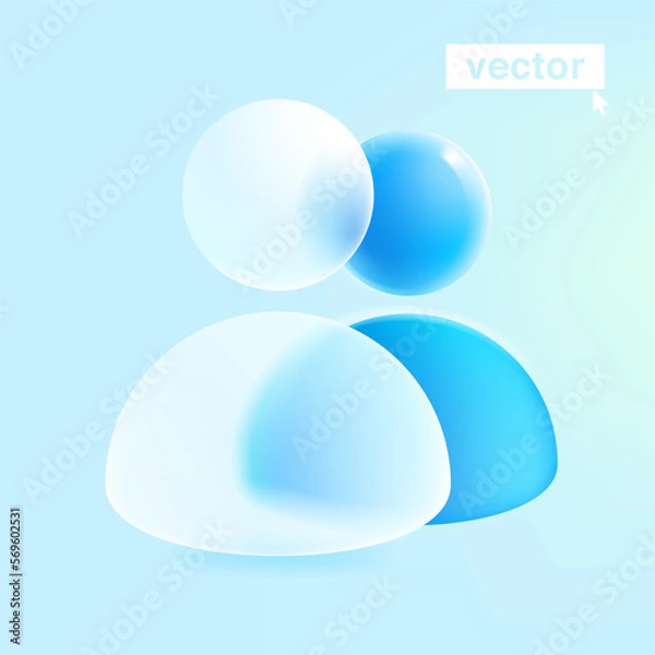Obraz Person user icon in glassmorphism style. 3D avatar made of matte glass and blue copy on back with blur.