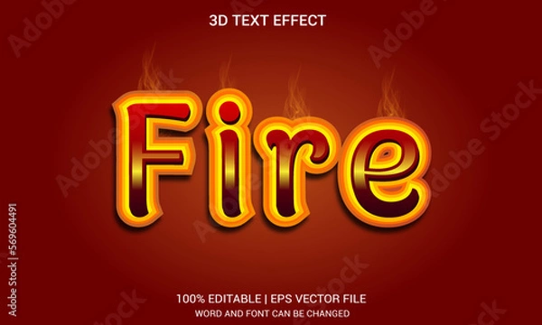 Fototapeta Fire 3d text effect, typography design
