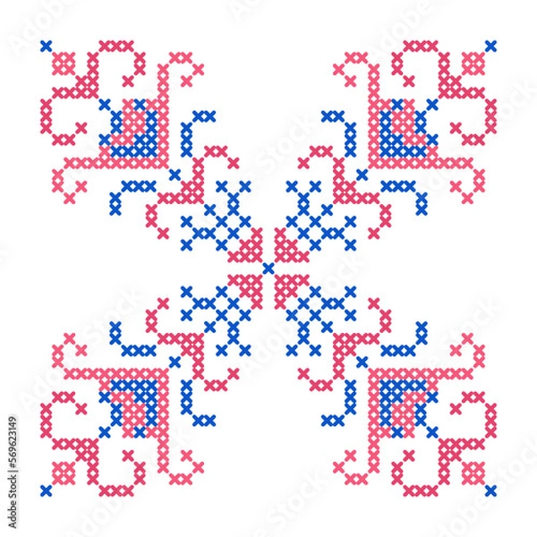 Fototapeta Folk pattern cross stitch snowflake or flower