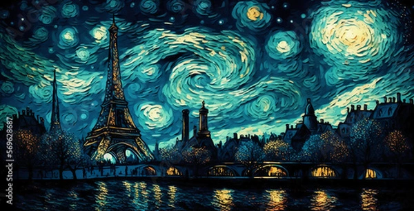 Fototapeta starry night with background as paris. Generative AI