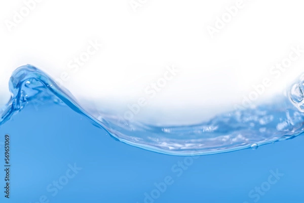 Fototapeta blue water waves with bubbles of air, isolated on the white background