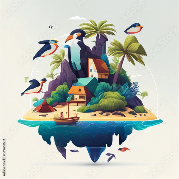Fototapeta Faroe Island Flat Illustration Generative AI