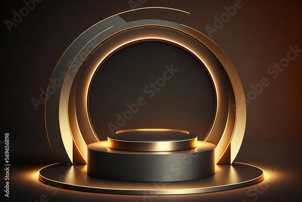 Fototapeta 3d stage with circular mezzanine for product presentation or main sample. creative background design. presentation, created with Generative AI technology