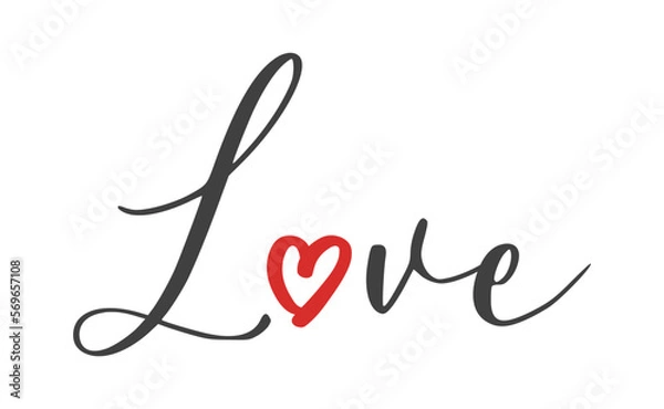 Fototapeta Love text lettering. O letter replaced by heart shape. Valentine's day design.