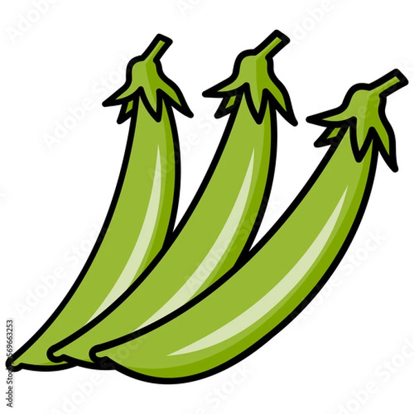 Obraz 太い線で描かれたカットイラスト / 並んだスナップエンドウ